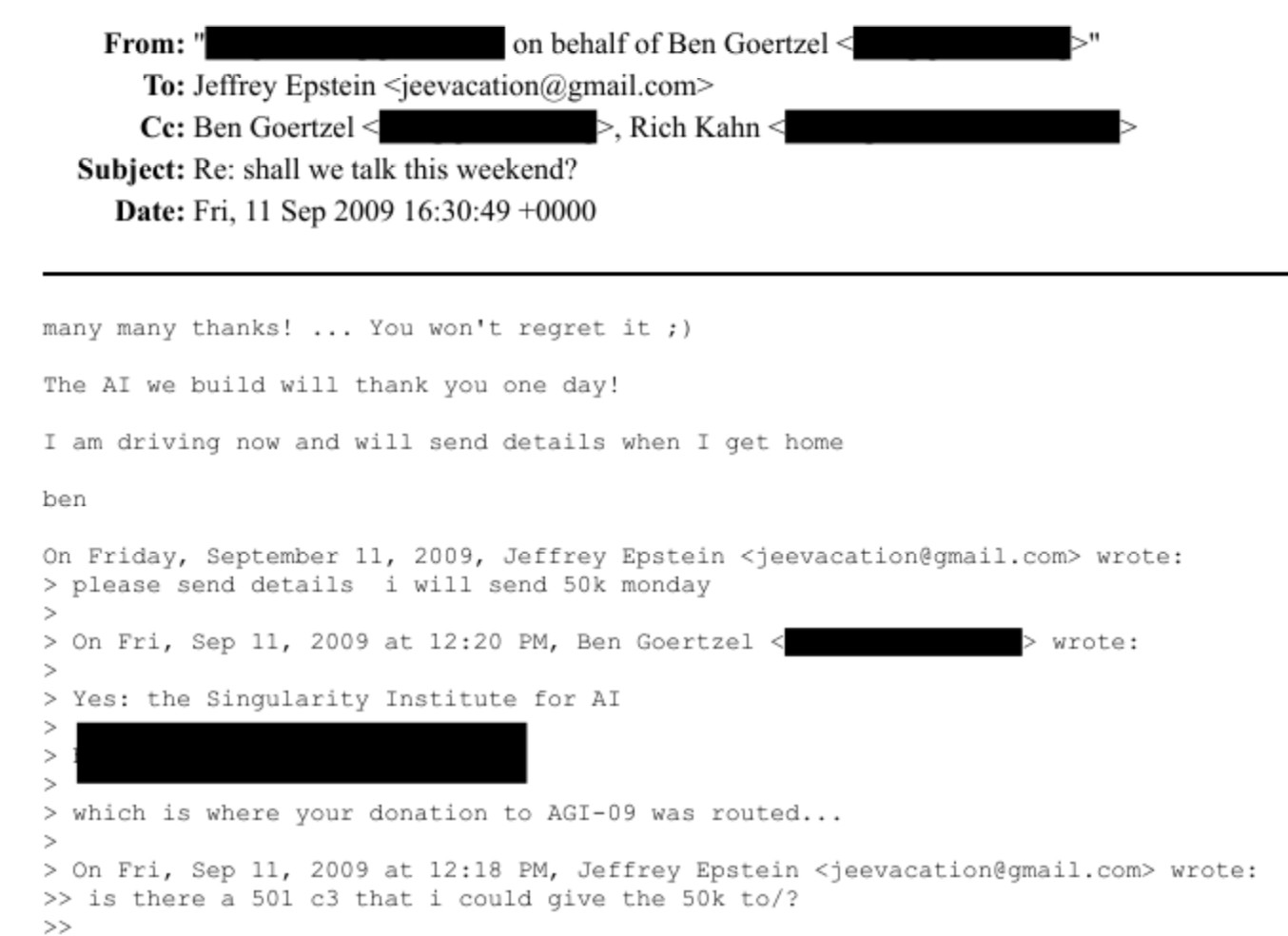 Email exchange, Jeffrey Epstein & Ben Goertzel